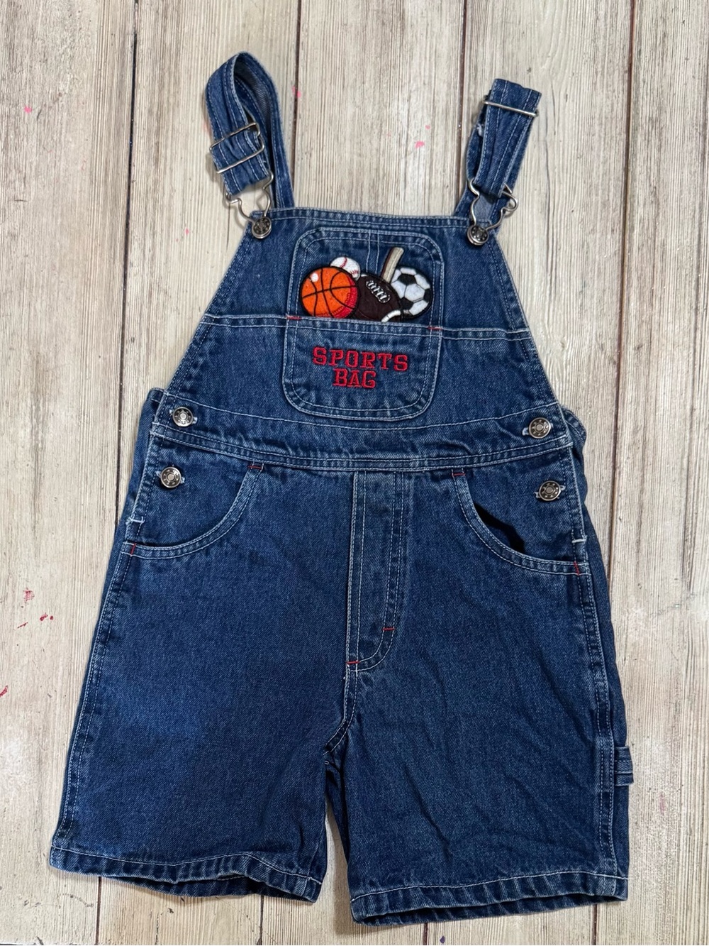 Vintage Sports theme shortalls overalls 4t boys toddler